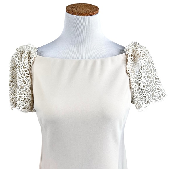 Joseph Ribkoff Off-Shoulder Lace Sleeve Sheath Dress Cream SZ 10 - Picture 4 of 16